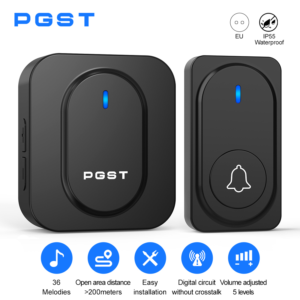Outdoor Lighting Wireless - PGST ワイヤレスドアベル 36 チャイム LED ライトホームセキュリティアラームドアベル防水屋外ボタン簡単
