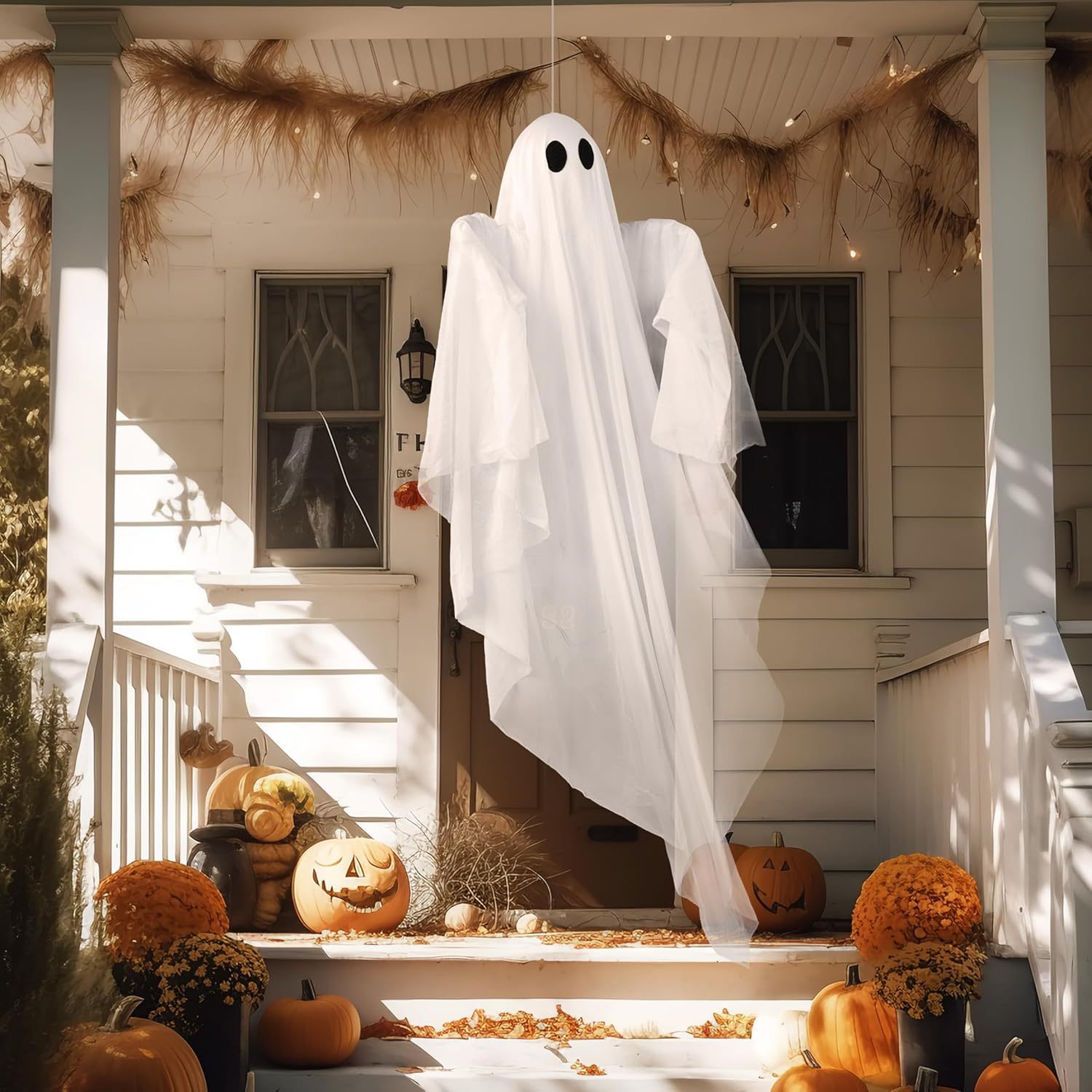 Outdoor Lighting Effects - ハロウィン吊り下げライトアップゴースト 不気味な白いLEDライト付き 47インチ ハロウィン吊り下げゴーストデコレーション フロントヤードパティオ芝生ガーデンパーティー装飾 屋内屋外用
