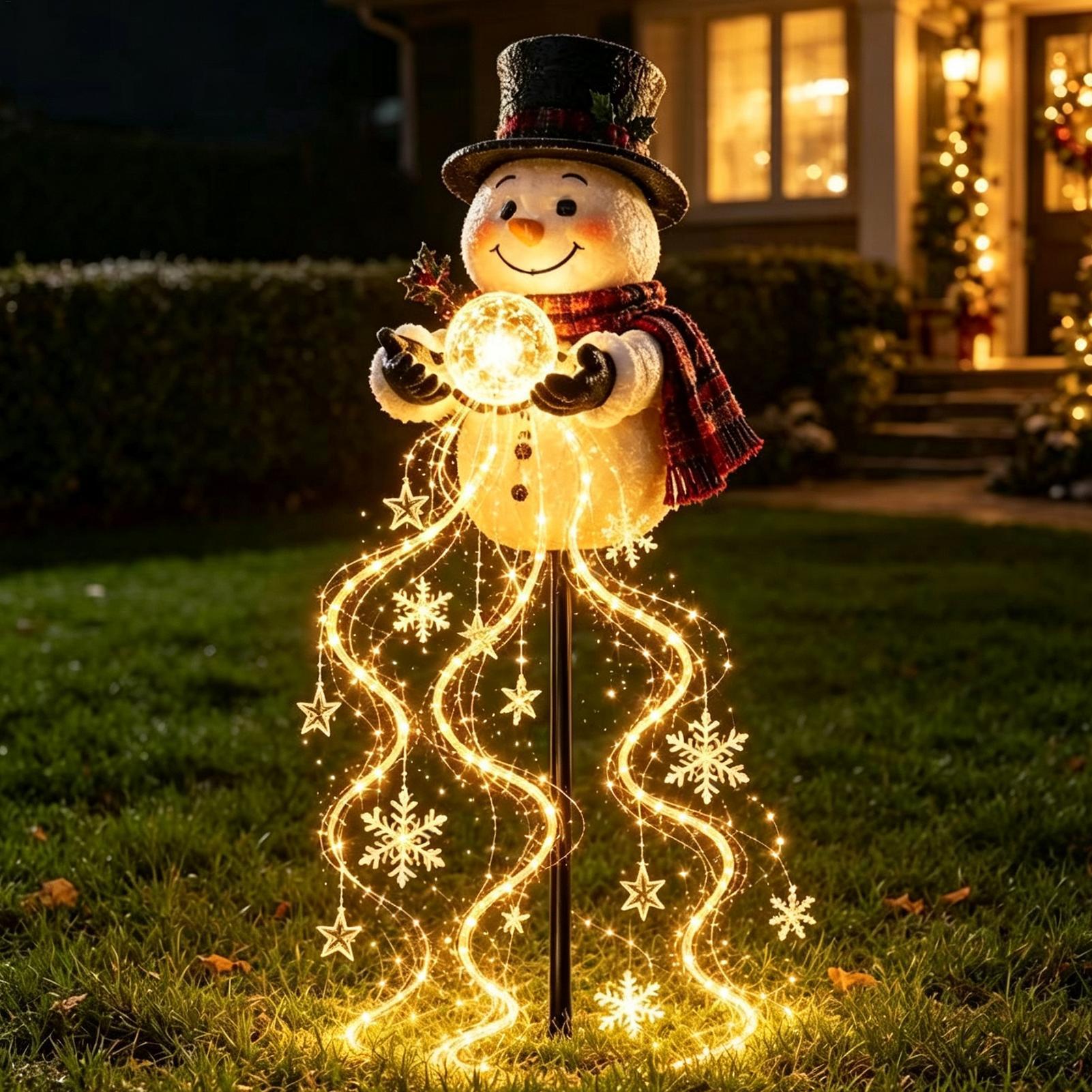 Outdoor Lighting Pathway - クリスマス用パスウェイライト 60cm ソーラー式 スノーマン型 ストリングライト 防水仕様