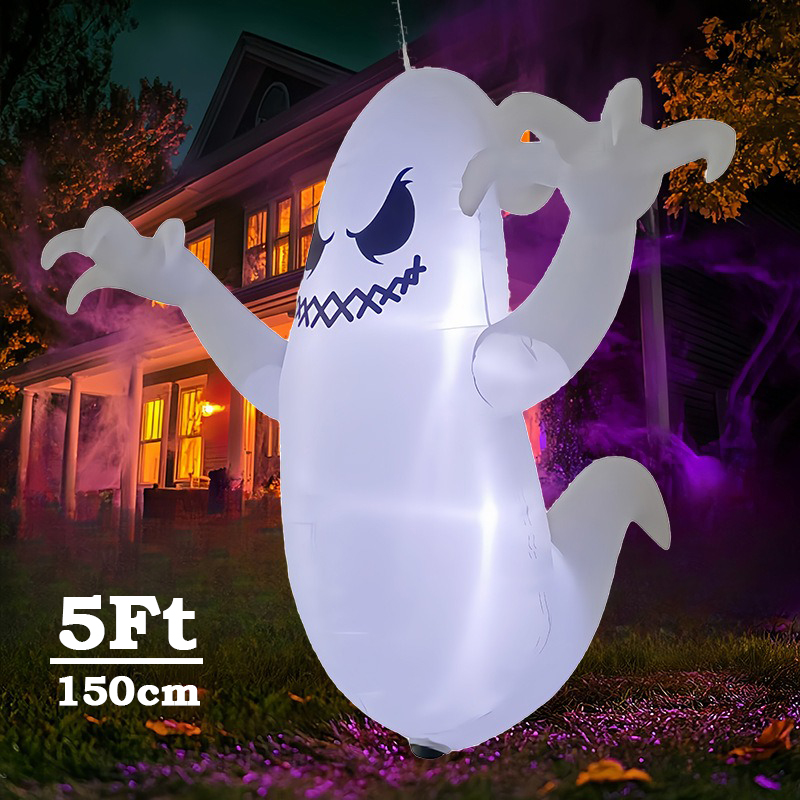Outdoor Lighting Effects - 5フィートのハロウィン用インフレータブルモデル、吊り下げゴースト、屋外窓飾り、内蔵LEDライト付き、ゴーストフェスティバルパーティー、ガーデン小道具