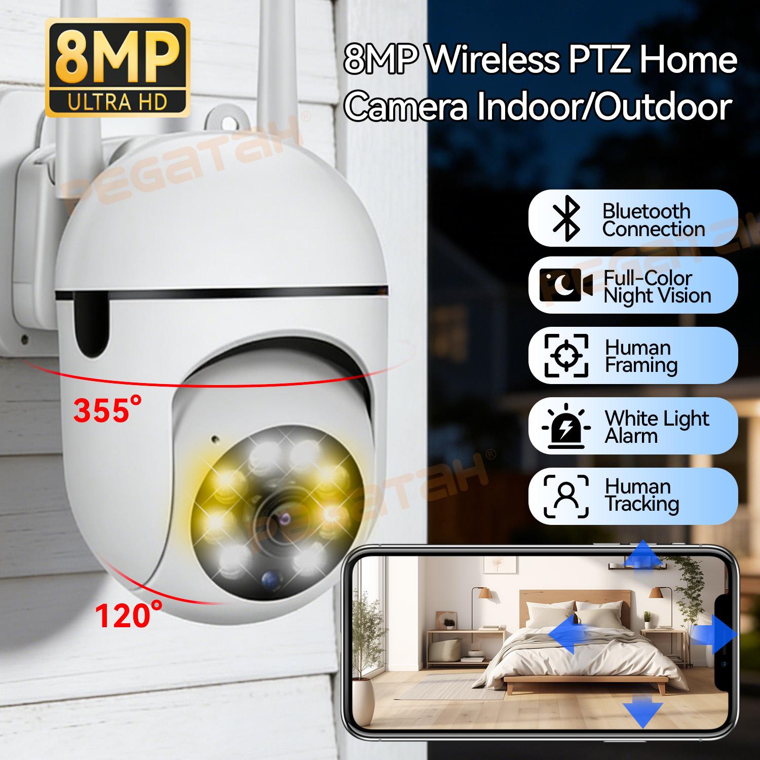 Outdoor Lighting Track - 8MP 2.4G Wifi IP CCTVカメラ カラーナイトビジョン
