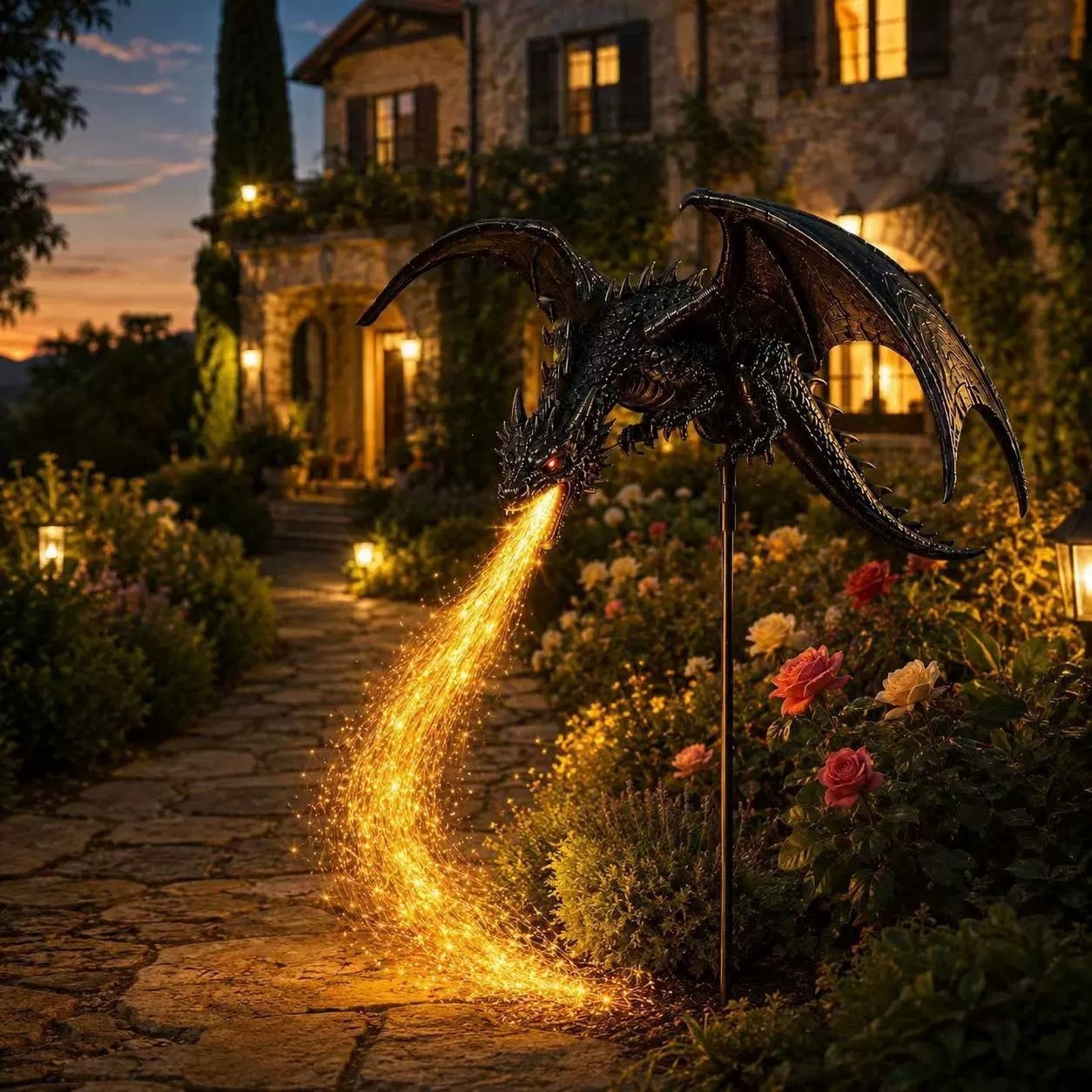 ソーラードラゴン・ファイアガーデンライト。太陽光発電式のドラ - Outdoor Lighting Pathway のレビューと価格
