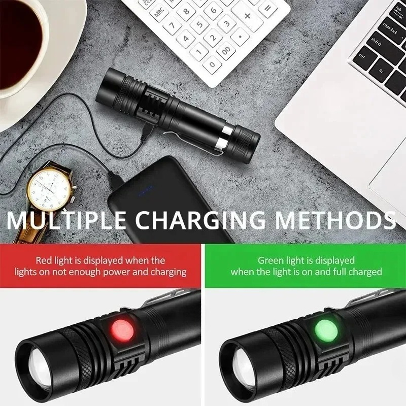 T6 LED 充電式懐中電灯、18650 ズーム可能なトーチ - Outdoor Lighting Black のレビューと価格